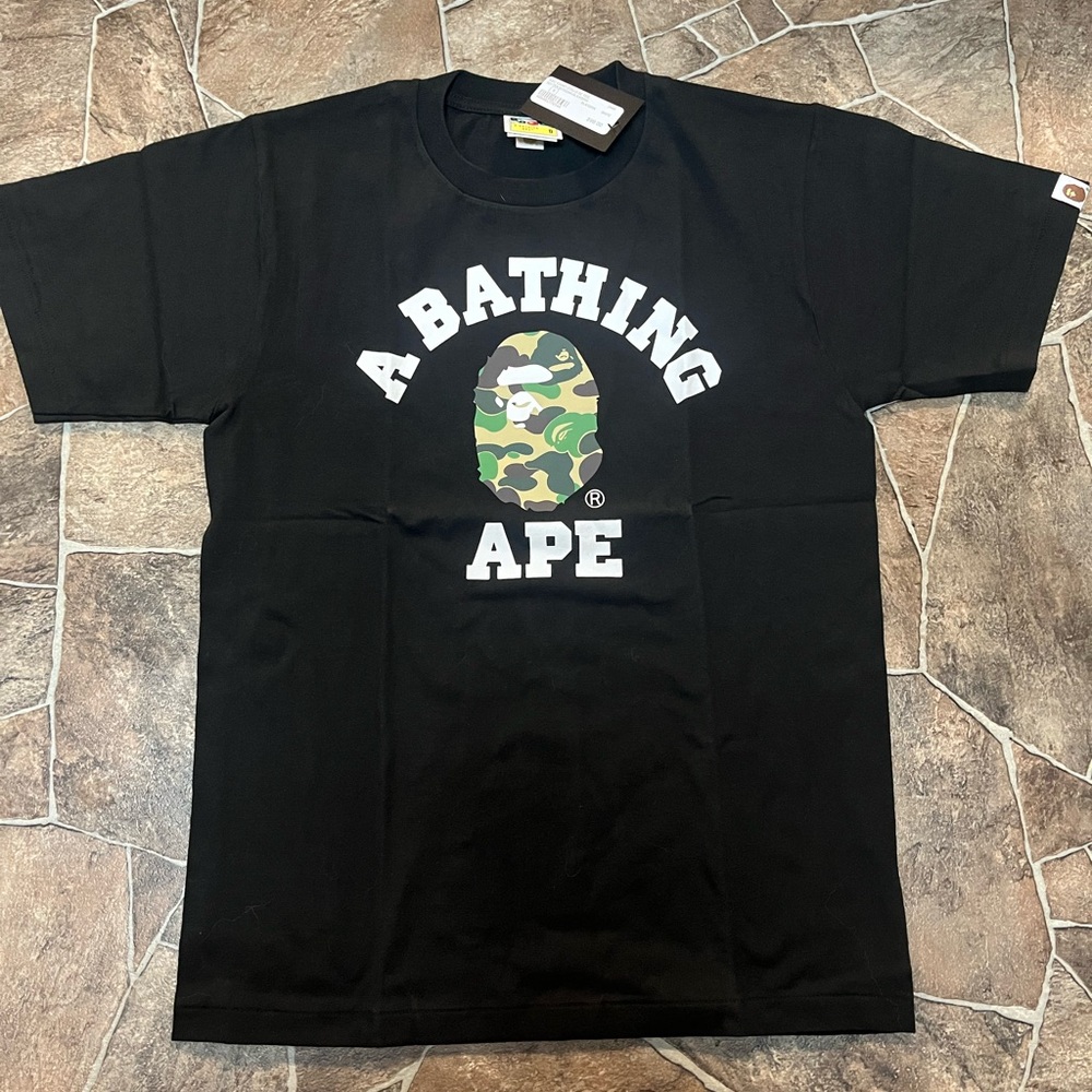 A Bathing Ape Authentic ABC College Camo Black and Green Graphic T-Shirt